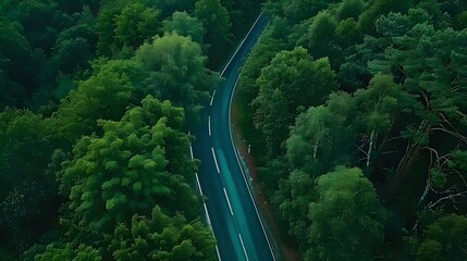 Drone aerial view of a winding road in summer