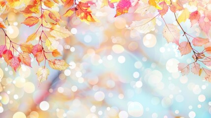 Close-up of colorful autumn leaves with bokeh lights in the background, capturing the beauty and vibrancy of the fall season in a dreamy setting.