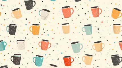Seamless Recycled Paper Texture with Flat Retro Vector Illustrations for Mugs, Wallpaper, and Clip Art Design