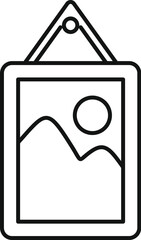 Simple line drawing of a picture frame hanging on a nail, depicting a minimalist landscape