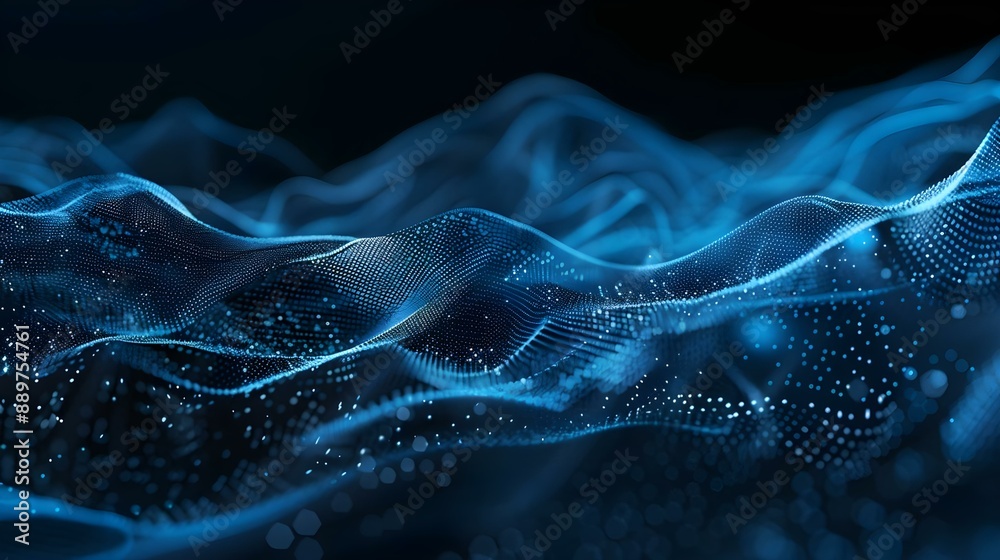 Wall mural moving digital 3d wave on futuristic dark background