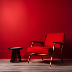 Fototapeta premium Studio background with red wall and red armchair