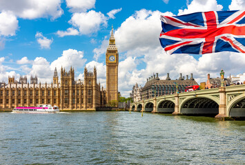 Big Ben tower of Houses of Parliament and Westminster bridge, London, UK