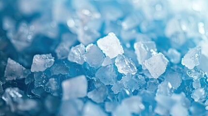 Close-up of ice cubes on blue background. This photo can be used for websites, presentations, and social media posts.