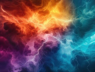 Abstract background with fiery and electric blue and purple clouds.