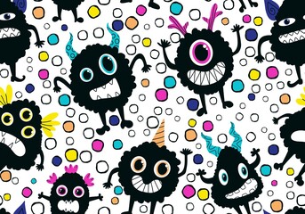 Obraz premium Cartoon monsters seamless pattern for wrapping paper and fabrics and linens