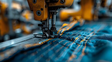A close-up of a sewing machine in action, ideal for themes of craftsmanship, sewing, and textiles.
