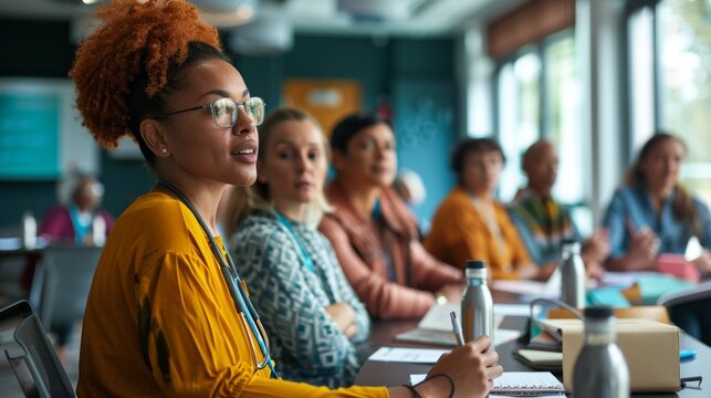 Healthcare Professional Leading Engaging Diabetes Prevention Workshop in Conference Room