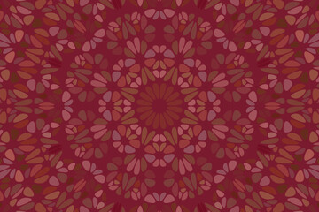 Abstract radial floral mosaic landing page background - hypnotic colorful circular psychedelic vector graphic from curved stones