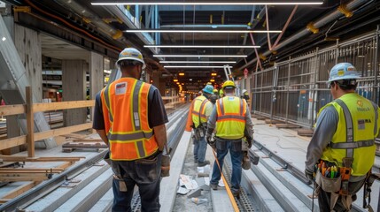 Metro Construction Team Installing Automated Fare Collection Systems for Modernizing Public Transport