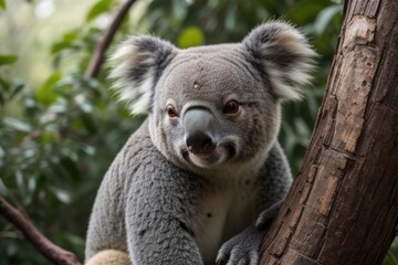 Koala playing on a tree