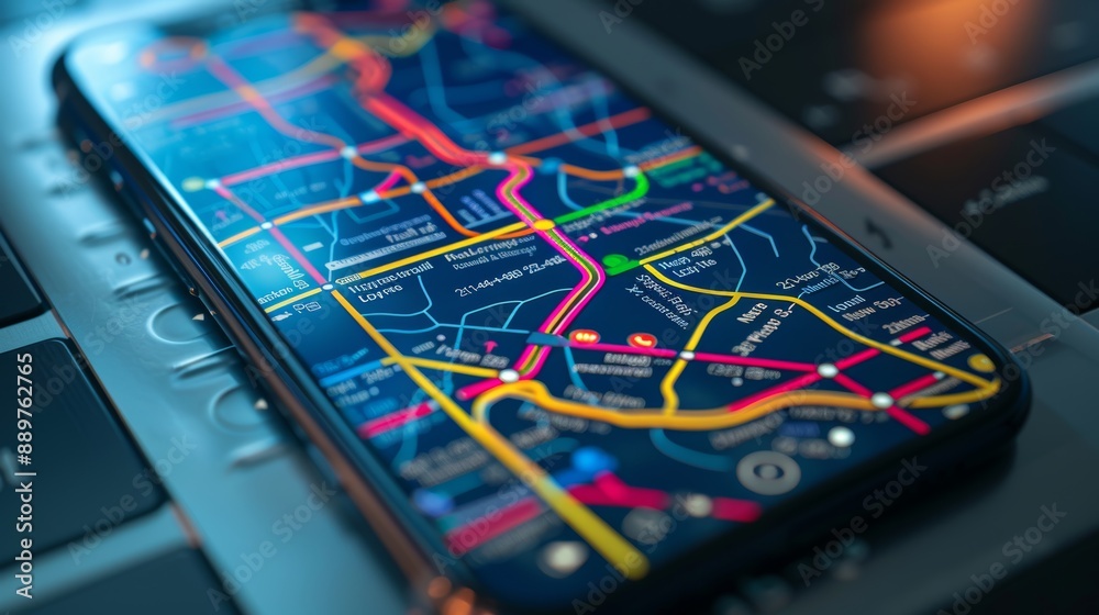 Wall mural interactive metro map application displayed on smartphone for easy route planning and navigation