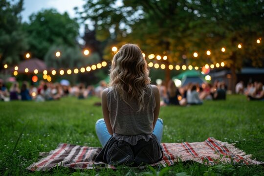 Friend's enjoy an outdoor music festival, community event.