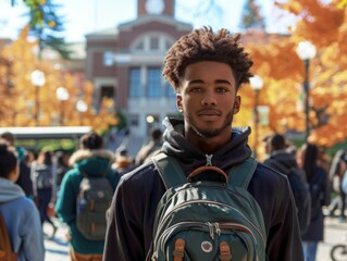 Black college student going back to school with crowd of students
