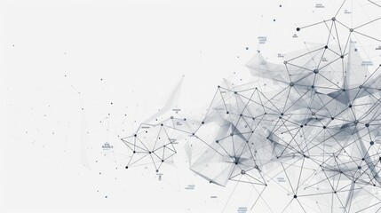 White abstract wave background. Connected dots and lines on dark background. Wave of particles. 3D rendering.