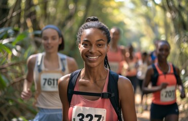 Various generations run in nature as part of a race competition.