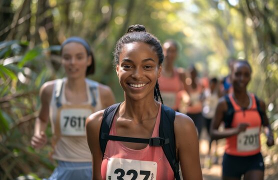 Various generations run in nature as part of a race competition.