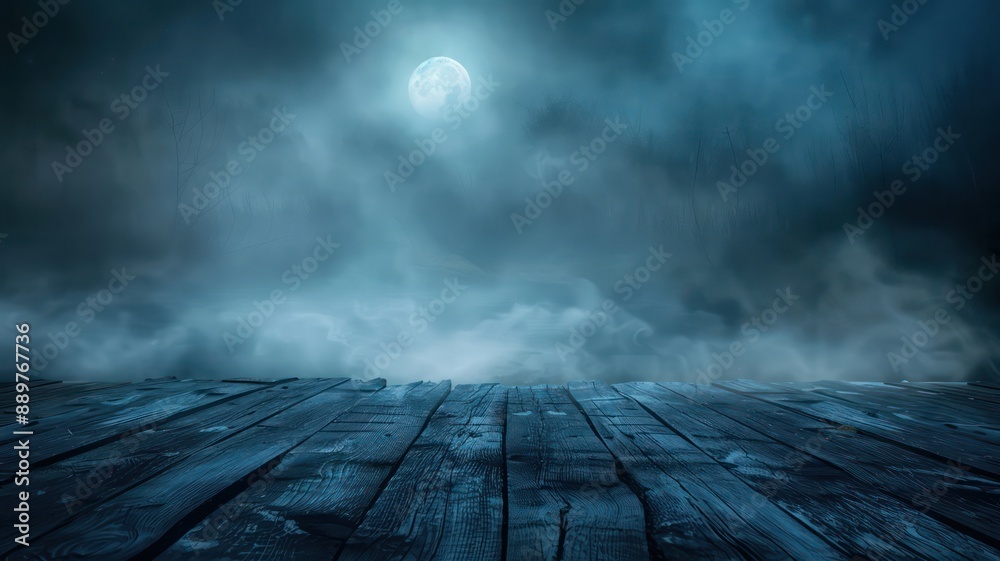 Aufkleber a dark sky with a full moon and a foggy mist. scene is mysterious and eerie