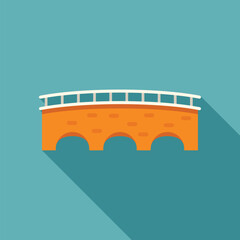 Minimalist icon of an old stone bridge with arches, connecting two sides, in a flat design style with long shadow
