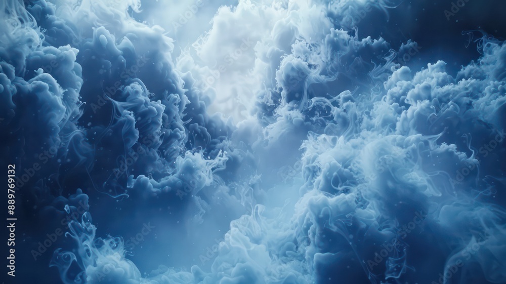 Poster The sky is filled with smoke and clouds, creating a moody and mysterious atmosphere. The smoke and clouds seem to be swirling and dancing in the air, giving the impression of a storm brewing