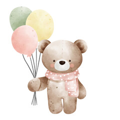 teddy bear with ballon on birthday party.