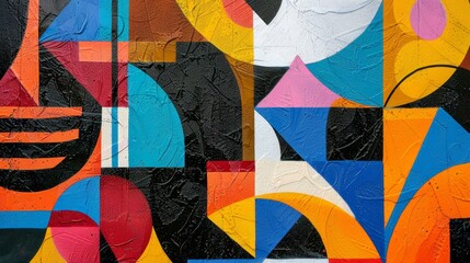 Fototapeta premium A colorful geometric abstract painting featuring bold patterns and vivid hues.