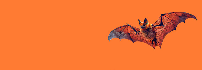 Naklejka premium chauve-souris en train de voler isolée sur un fond orange uni