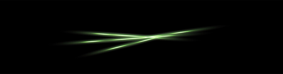 Neon laser beam, light streak, Green lines,  luminous ray with glowing light effect. hi-tech design elements, Shiny explosions of Flash light. Futuristic eps isolated on transparent background. Vector