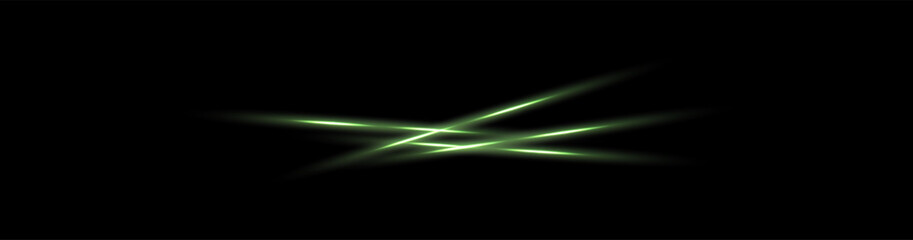 Green neon laser beam, luminous ray lines with glowing light effect. light streak, Shiny explosions of Flash light. hi-tech design elements Futuristic eps isolated on transparent background. Vector 