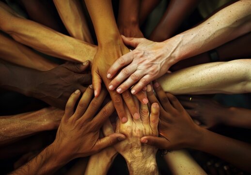 In partnership for hope, love, and human faith in connection, group of friends praying for spiritual growth, community, and gratitude.