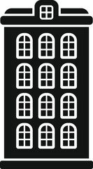 Naklejka premium Black silhouette of a tall building with arched windows, perfect for representing real estate or urban concepts
