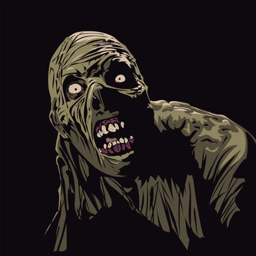 recommend clip art: Zombie vector illustration isolated on black background. Scary halloween zombie.
                    