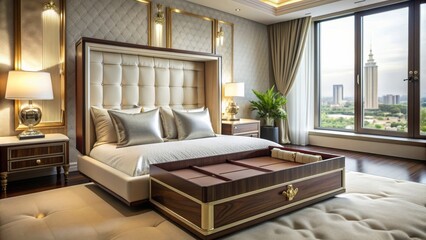 Luxurious bedroom with an empty silk jewelry box, luxury, bedroom, silk, empty, jewelry box, elegant, interior design