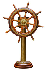 Wooden antique ship steering wheel isolated on white background © Sergey Bogomyako
