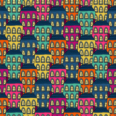 Seamless print pattern wallpaper background with houses buildings lovely for paper, textile, pack etc