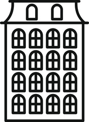 Line art icon of a canal house facade with arched windows, showcasing traditional dutch architecture