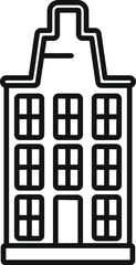 Narrow building front view drawn with simple lines showing a typical facade from the netherlands