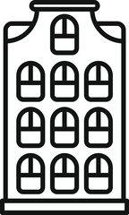 Simple line drawing representing a typical dutch house with its iconic narrow facade and multiple windows