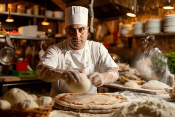 Pizza Maker Creating a Delicious Pizza