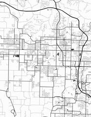 Minimalist white map of Bentonville, Arkansas &ndash; A modern map print highlighting infrastructure of the city, useful for tourism purposes
