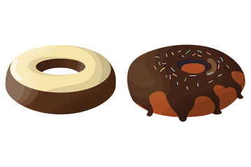 Donuts. Round buttery sweet pastries decorated with confectionery pamada. Delicious national American dessert.