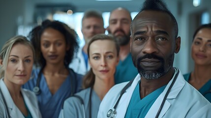 Fototapeta premium Image of a diverse team of healthcare professionals working in the same hospital