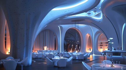 Interior of futuristic restaurant