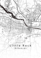 Minimalist white map of Little Rock, Arkansas – A modern map print highlighting infrastructure of the city, useful for tourism purposes
