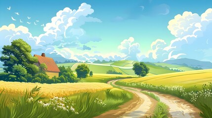 Illustrated landscape of a farm for background