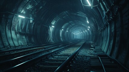 Fototapeta premium Historic Subway Tunnel Underground View Showcasing Engineering Marvels for Architecture and Design