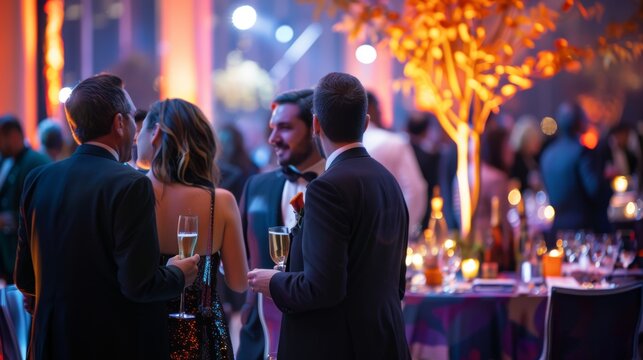 Elegant Networking Gala with Business Professionals in Formal Attire and Sophisticated Decor