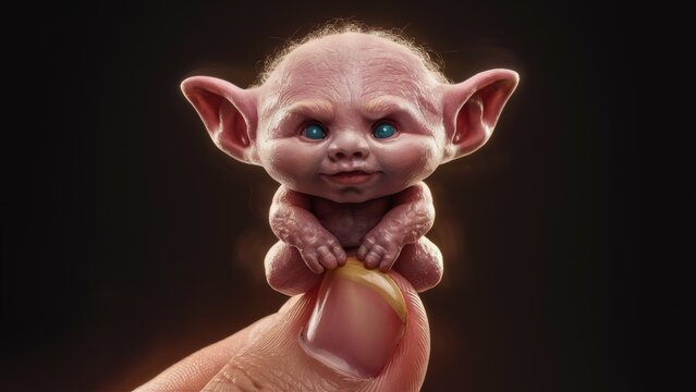 A small troll doll sitting on top of a finger, AI