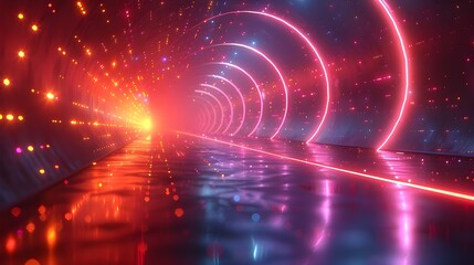 Obraz premium Abstract futuristic design with glowing neon light and grid lines