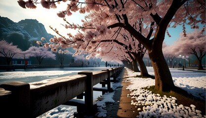 Ultra-Detailed Realistic Digital Art of Cherry Blossom Season in Luoyang